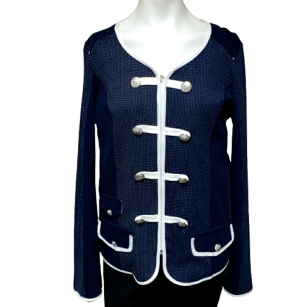 Orly Navy medium blue & white polka dot Military blazer